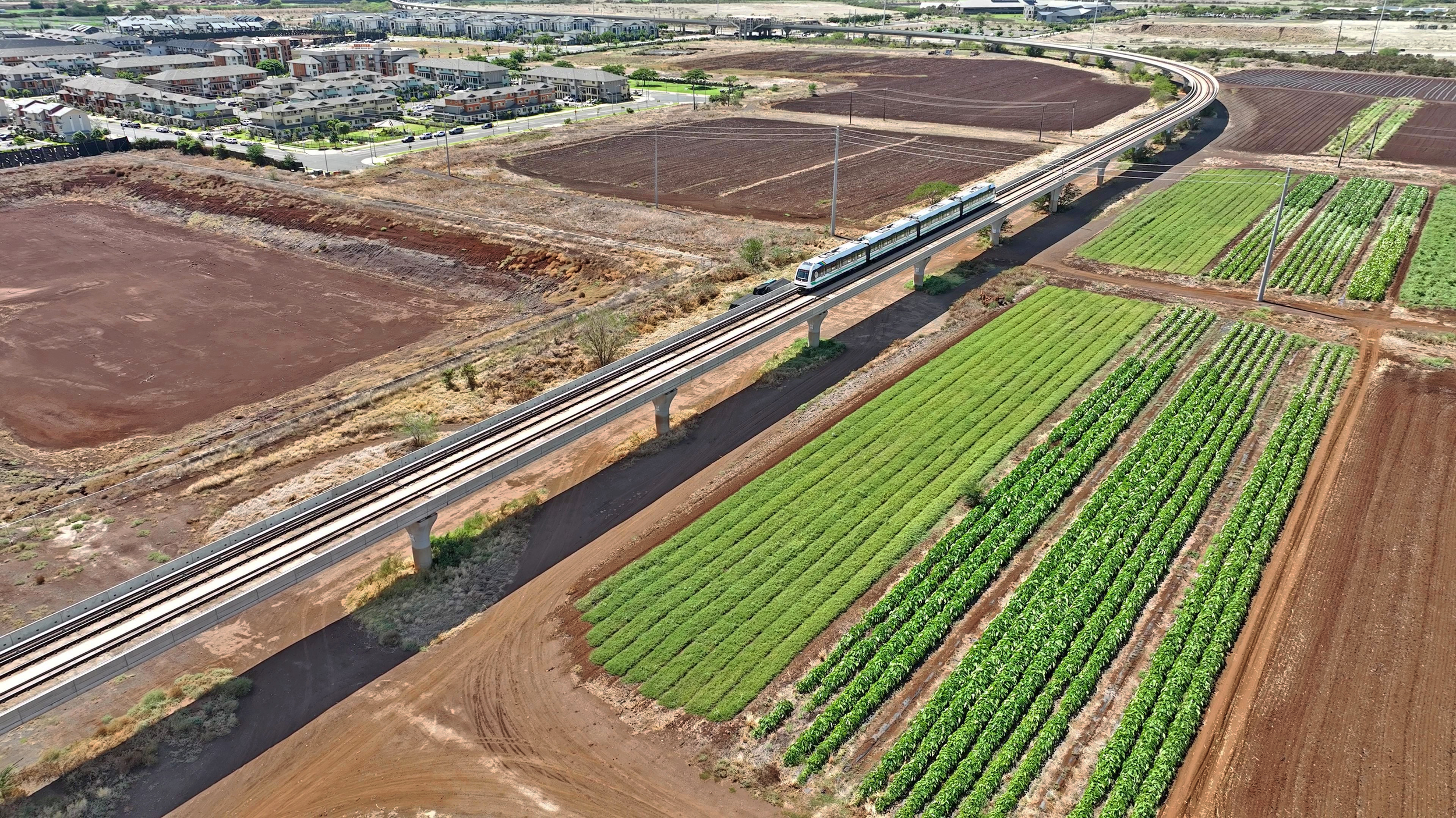 Aerial view of Skyline with housing and farms.
