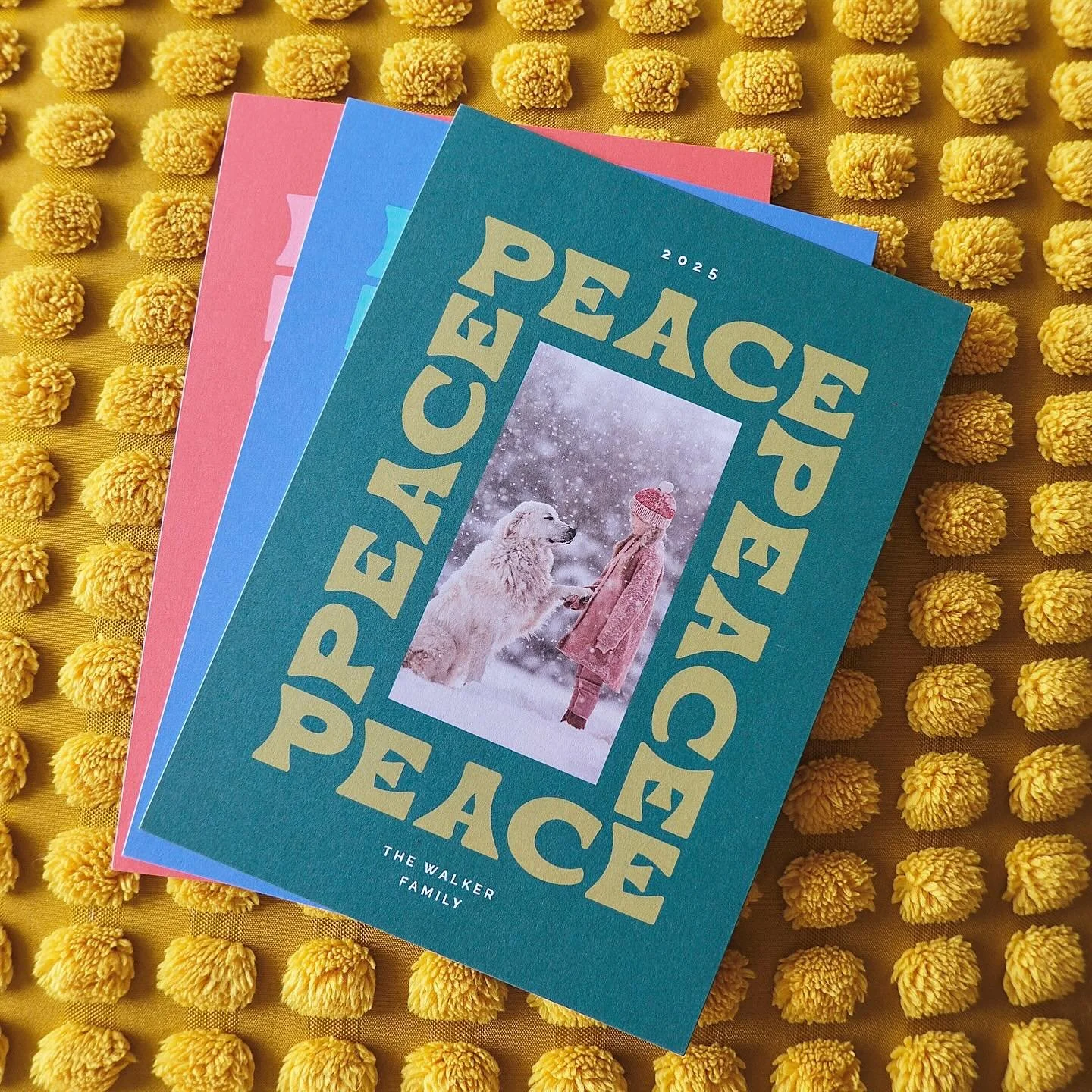 Here we go! Starting off my 2025 holiday card collection sharing with a design leaning into a peaceful sentiment but with a vintage and beachy vibe. She&rsquo;s titled &ldquo;cool peace&rdquo; and comes in three fun and bright colorways to allow for 