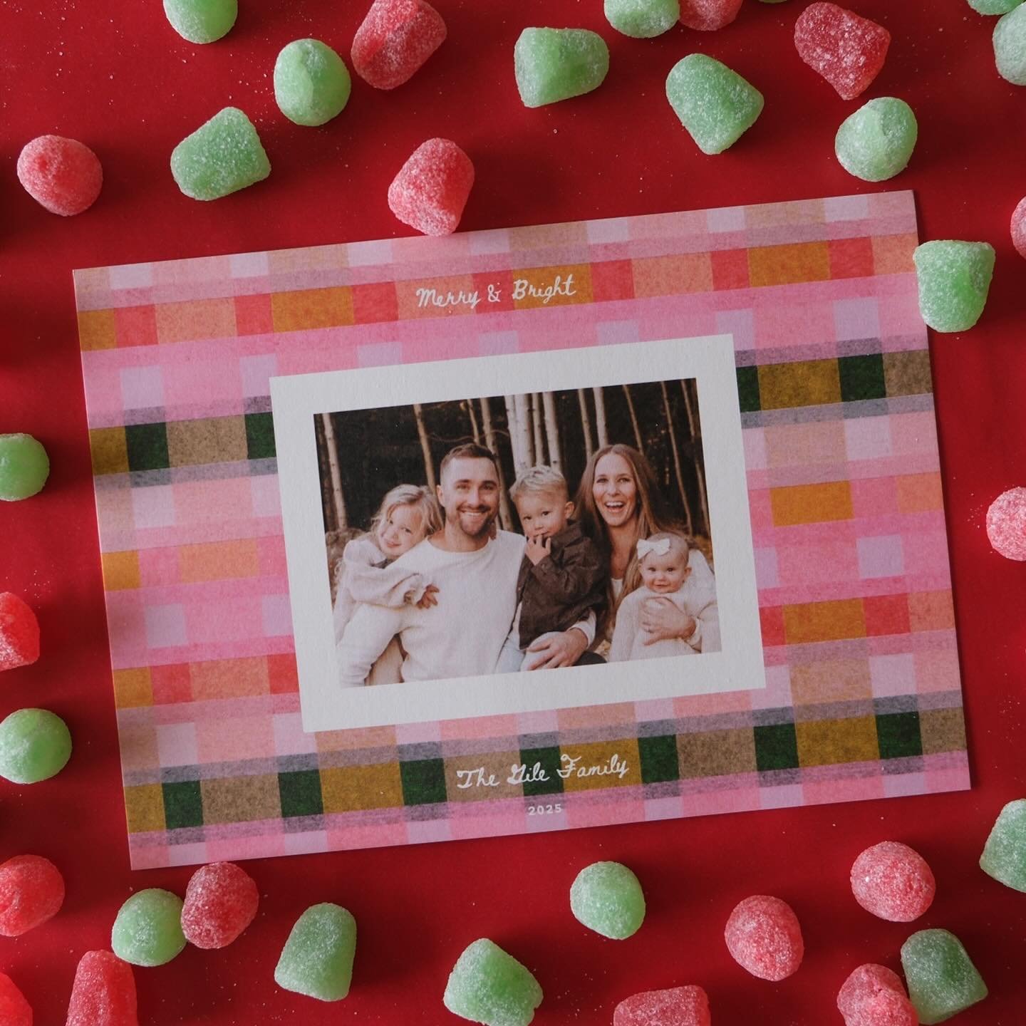 Next up, a playful plaid design available exclusively @minted titled &ldquo;festive checked plaid&rdquo;. Strips of tissue paper are woven together by hand to create the textural plaid background that&rsquo;s complimented by fully customizable minima