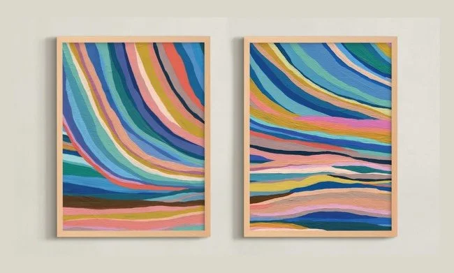 Earlier in the year, this painted pair titled &ldquo;chromatic dream&rdquo; 1 and 2 launched exclusively with @minted and I&rsquo;m finally making them insta official. At the beginning of February, I took only one in-progress photo of the long canvas