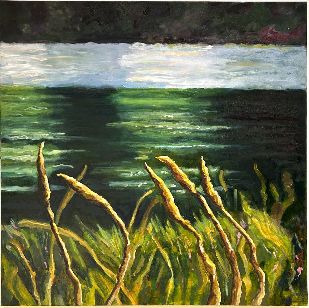 Faint sunbeams by the lake 80x80cm Oil €675
