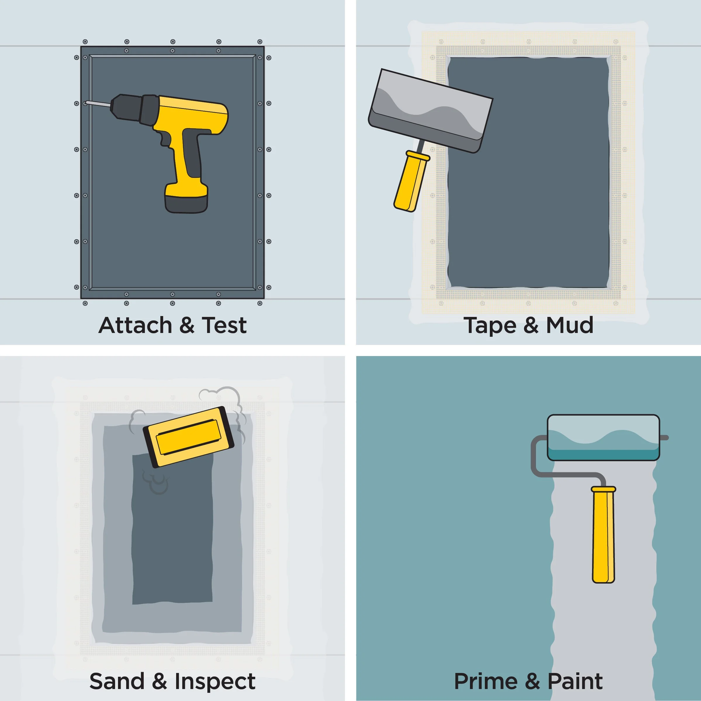 Stealth Acoustics invisible speaker being finished with drywall compound - installation process showing tape and mud technique | VIP Smart Homes