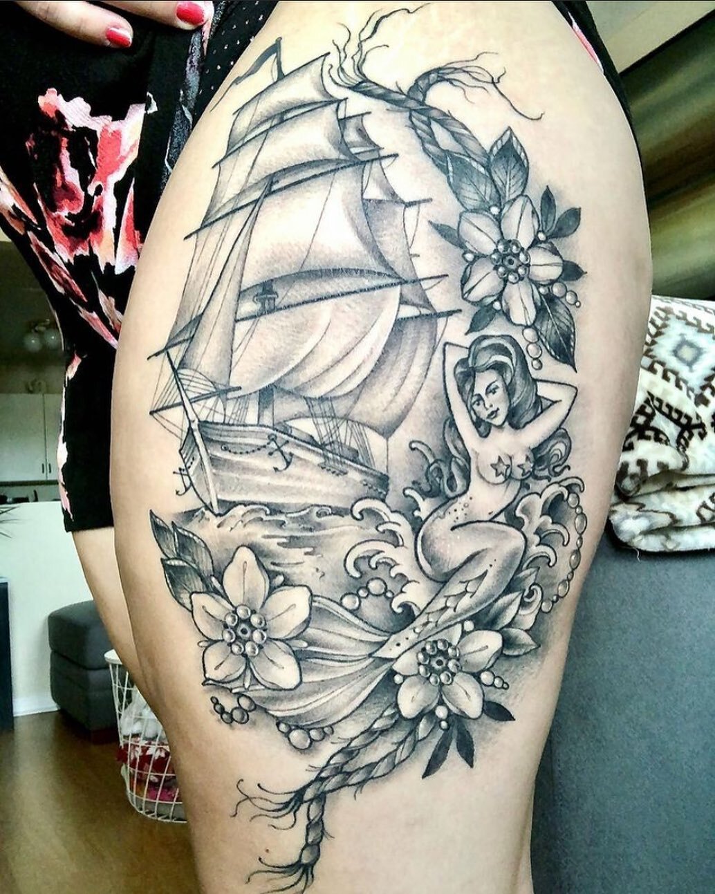 *almost* healed nautical piece for my girl! @amandajorgie #repost #blackandgreytattoo #nauticaltattoo