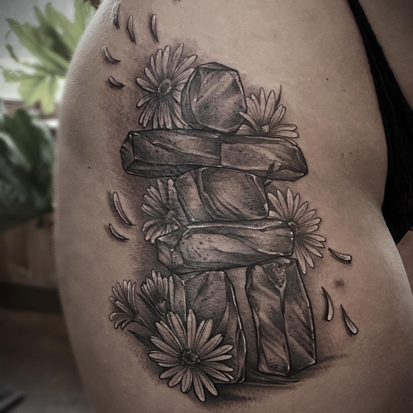 Happy to be the one to do this piece, super fun! 🖤 #blackandgreytattoo #inukshuk