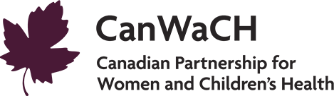 Logo of CanWaCH, the Canadian Partnership for Women and Children's Health, featuring a purple maple leaf and text in black.