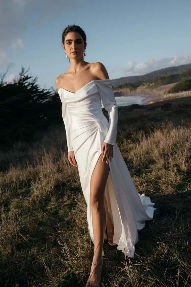 draped silk wedding dress
