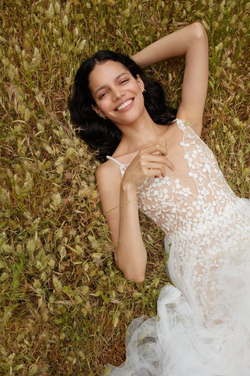 modern floral wedding gown