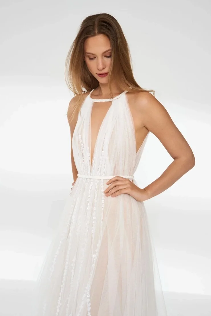 floral high neck wedding dress