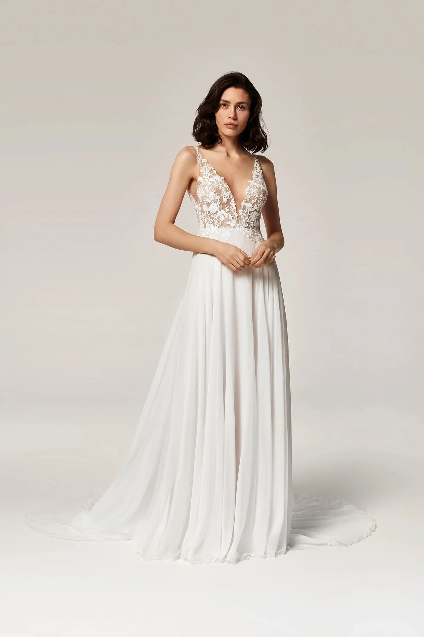 chiffon and lace wedding dress