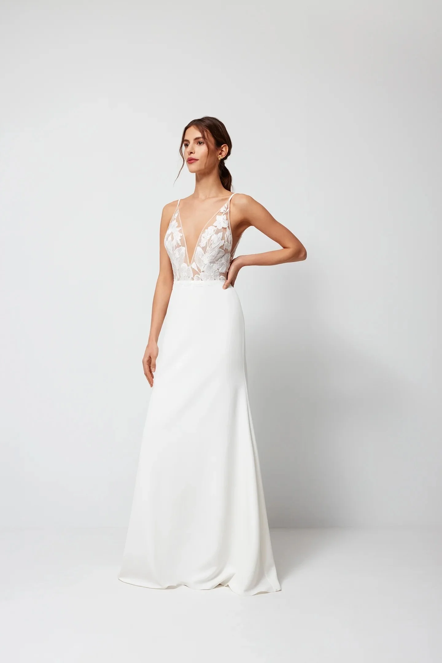 modern floral wedding gown