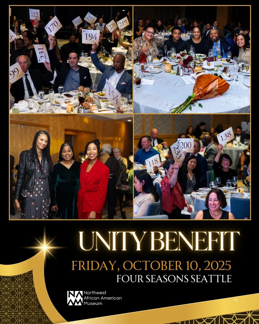 Tomorrow is the day! At 6:00 PM on October 10, the Northwest African American Museum will welcome guests to the Four Seasons Seattle for the 2025 Unity Benefit. We are grateful to everyone who has purchased tickets, supported us as sponsors, and comm