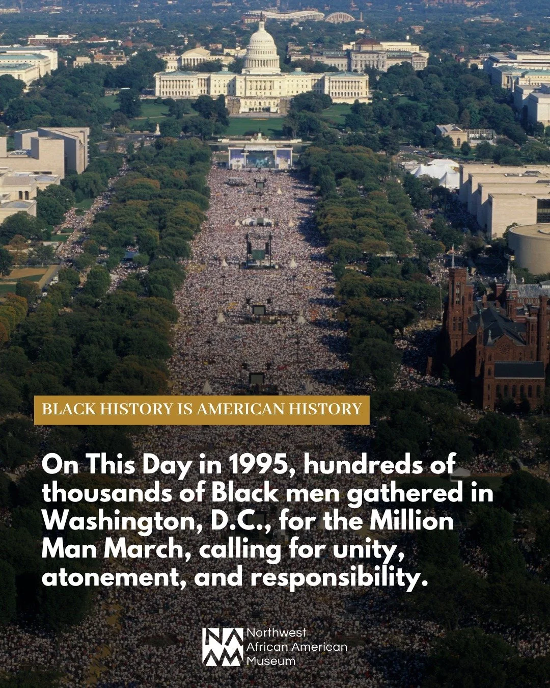 #OnThisDay in 1995, hundreds of thousands of Black men gathered on the National Mall in Washington, D.C., for the Million Man March, a historic call for atonement, unity, and responsibility.

Led by the National African American Leadership Summit and