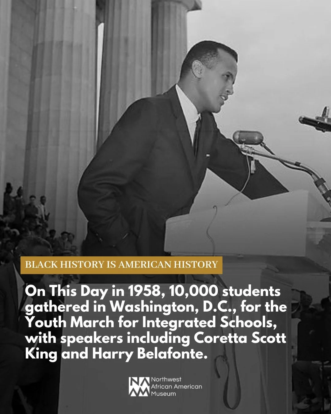 #OnThisDay in 1958, more than 10,000 students gathered at the Lincoln Memorial for the Youth March for Integrated Schools, organized by A. Philip Randolph, Jackie Robinson, Coretta Scott King, Harry Belafonte, Bayard Rustin, and others.

They marched