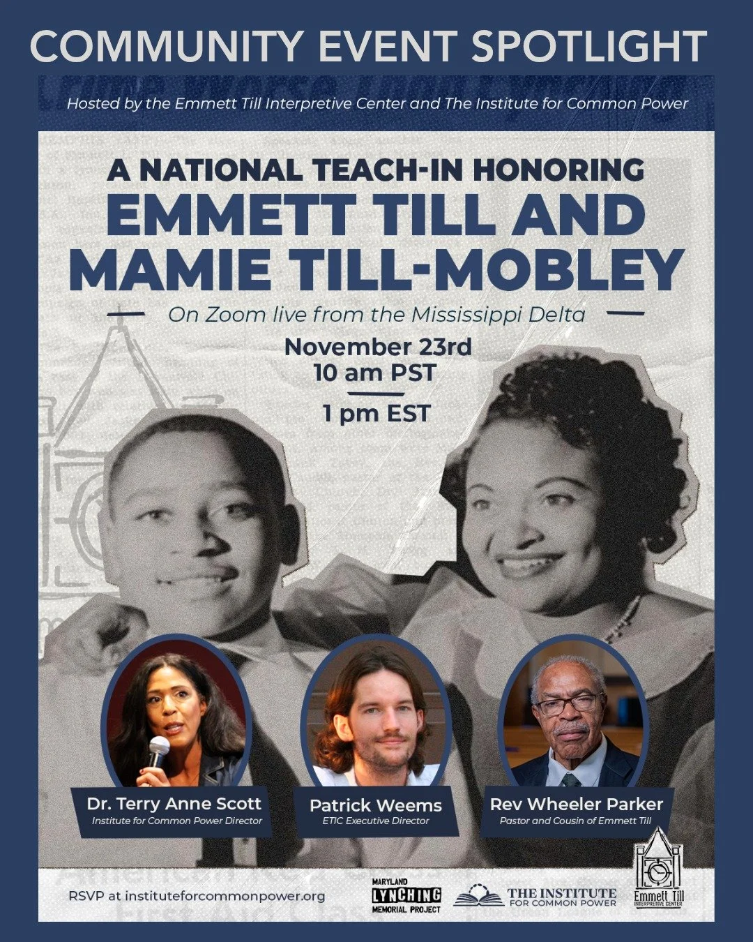 🔹 NAAM Community Spotlight 🔹
On Sunday, November 23, the birthday of Mamie Till-Mobley, The Institute for Common Power invites you to a free, four-hour virtual Teach-In streamed live from Money, Sumner, and Drew, Mississippi. From 10:00 AM to 2:00 