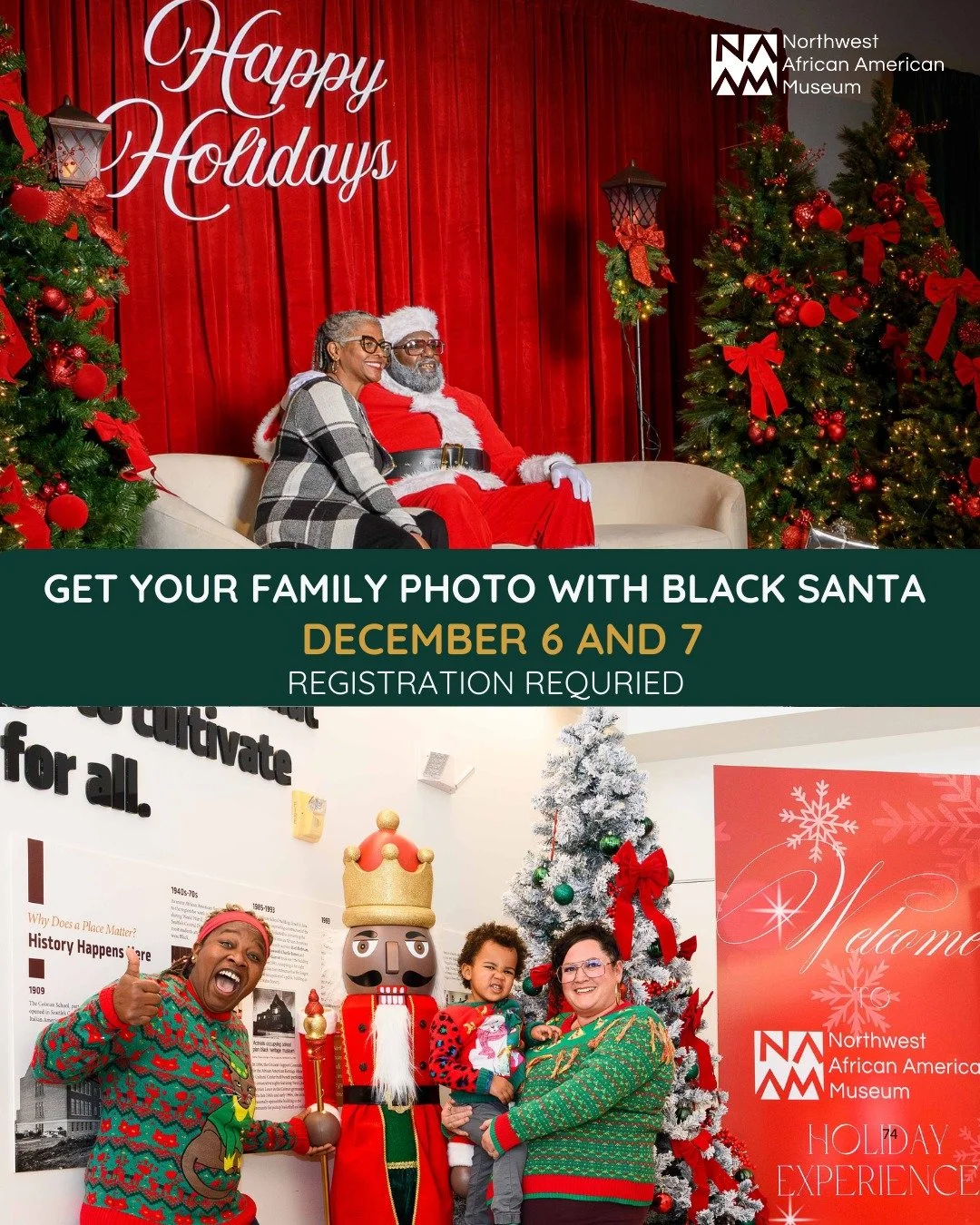 The first weekend of NAAM&rsquo;s Black Santa Holiday Celebration was pure magic. ✨
Thank you to every family who brought joy, creativity, and holiday spirit into our Winter Wonderland. Your smiles, your stories, and your beautiful moments with Black