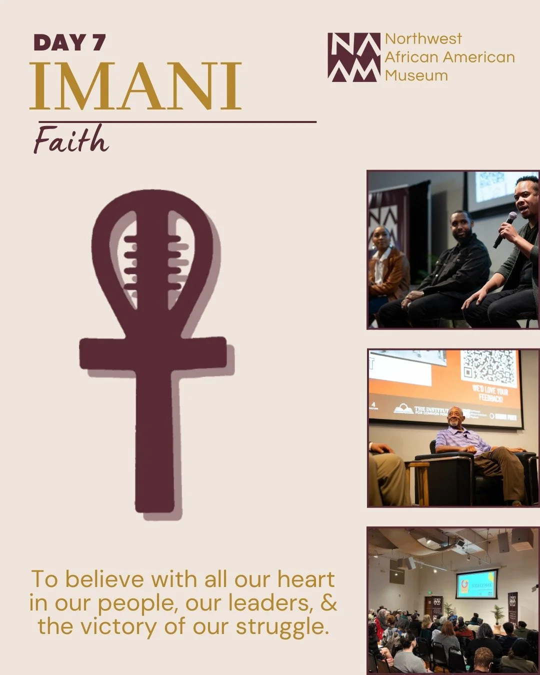 Today we celebrate the seventh and final day of Kwanzaa, honoring Imani, the principle of faith.

Imani calls us to believe in our people, our history, and our future. This faith carried us through activations, exhibitions, and community gatherings t