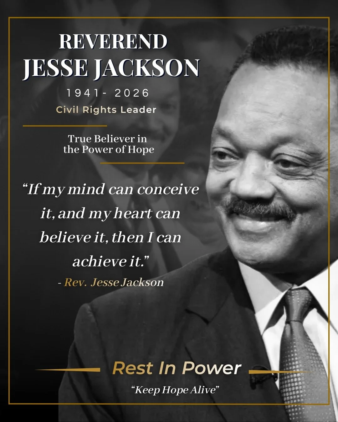 We are saddened by the passing today of Reverend Jesse Jackson. He was a fearless advocate for civil rights, economic equality, and collective empowerment. A prot&eacute;g&eacute; of Dr. King, Reverend Jackson fought for and uplifted those who were o