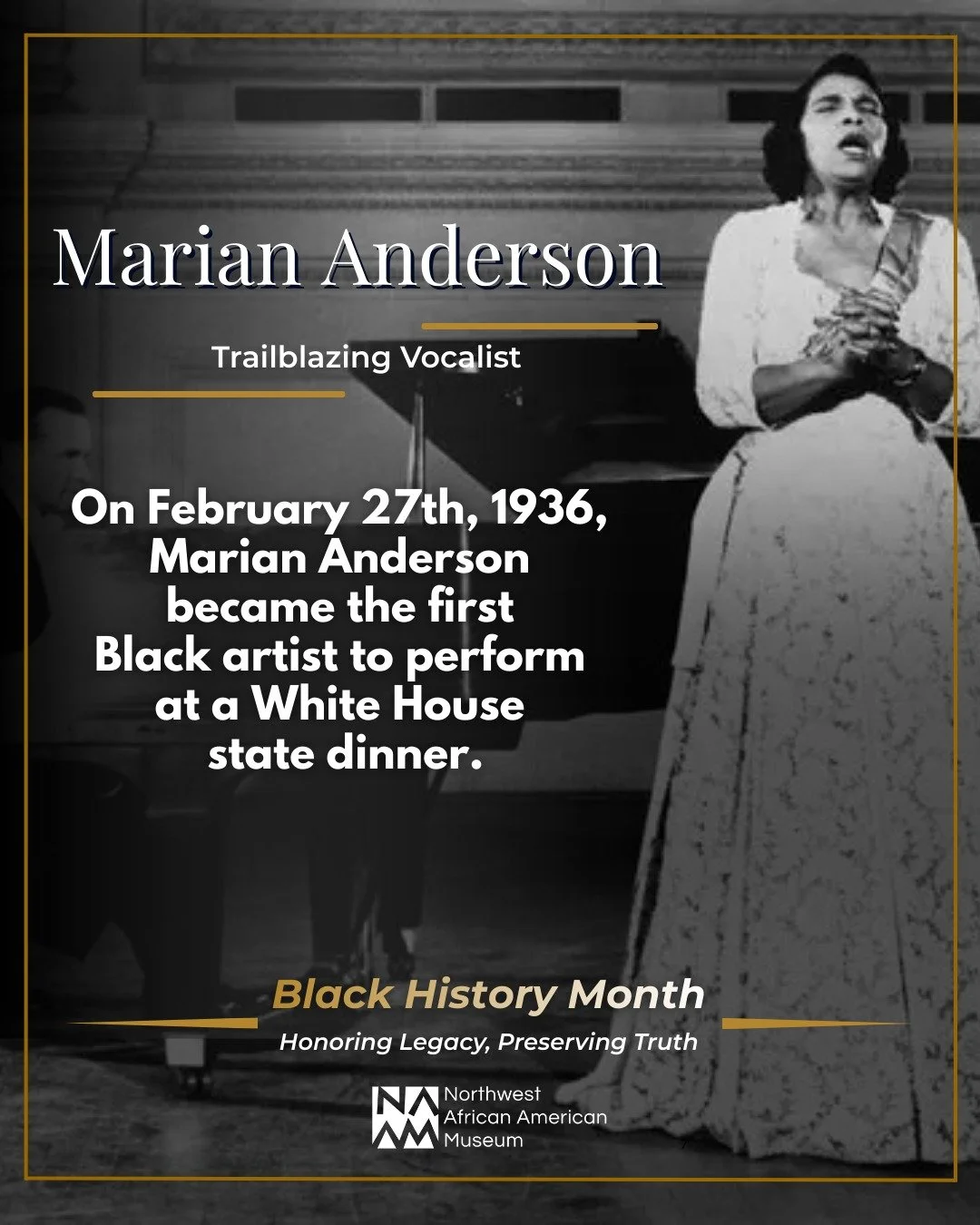 #OnThisDay in 1936, contralto Marian Anderson became the first Black artist to perform at a White House state dinner, invited by President Franklin D. Roosevelt and First Lady Eleanor Roosevelt.

Before a distinguished audience, Anderson performed se