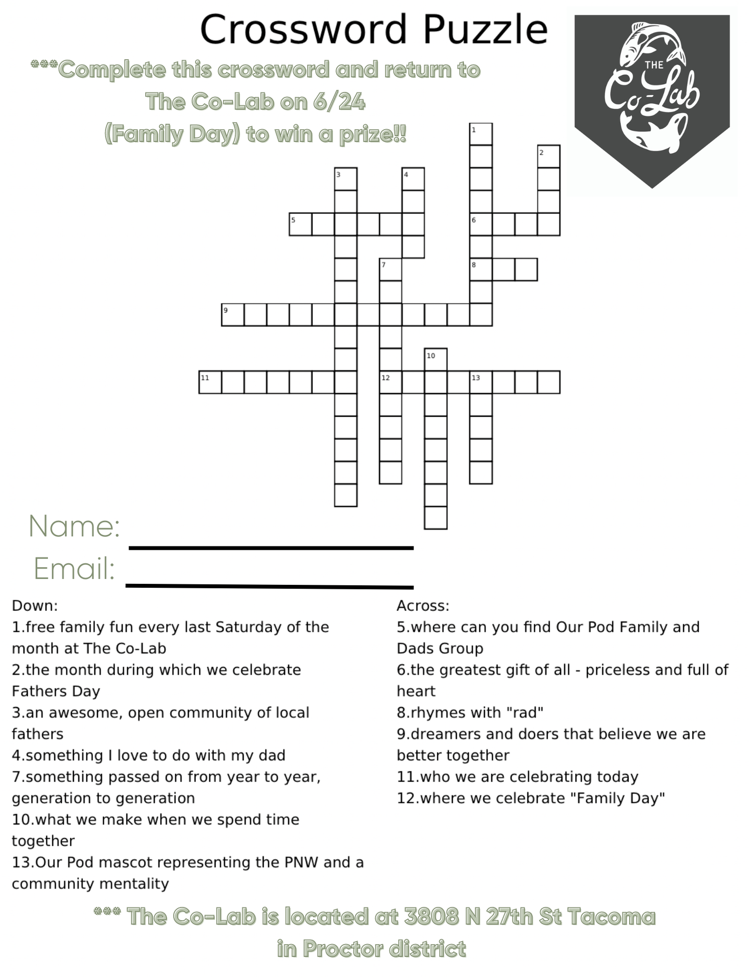 A Fathers Day Crossword Puzzle — Our Pod Family The CoLab,