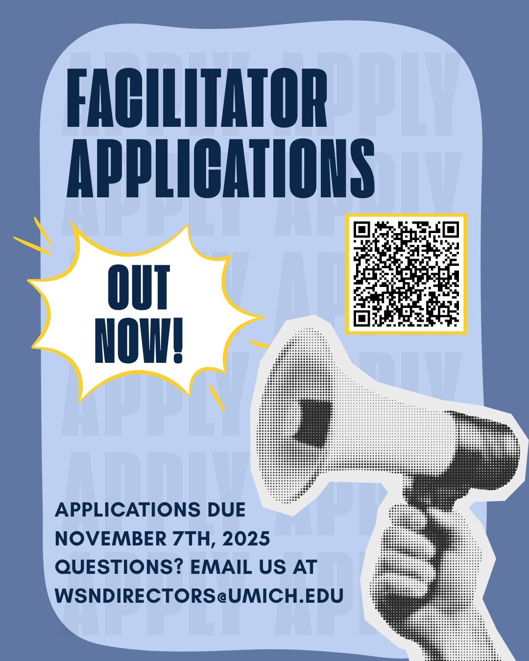 🌟 Ready to make an impact? 🌟

Applications to be a WSN peer support group facilitator for Winter 2026 are open NOW!

Help create a welcoming, inclusive space for students to connect, share, and support each other.

Apply by November 7th at 11:59pm&