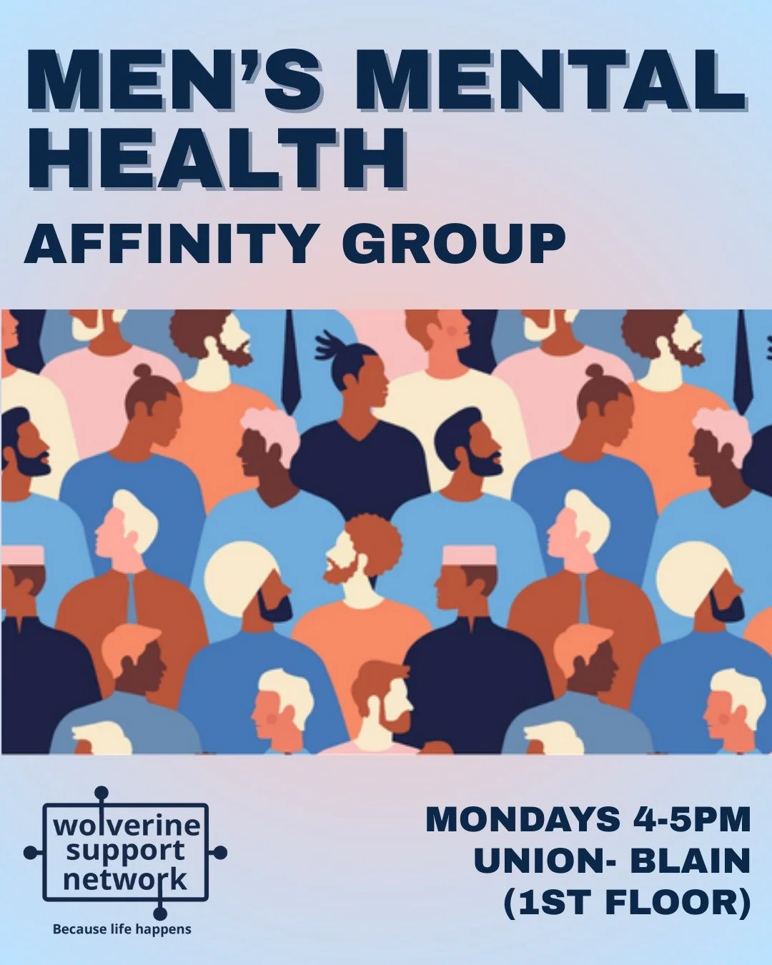 Creating space for men to talk, listen, and show up authentically.

Men&rsquo;s Affinity Group meets Mondays from 4&ndash;5 PM in the Union: Blain (1st floor).

All are welcome 💙

- - - - - -
#WSN #WolverineSupportNetwork #UMich #UniversityOfMichiga