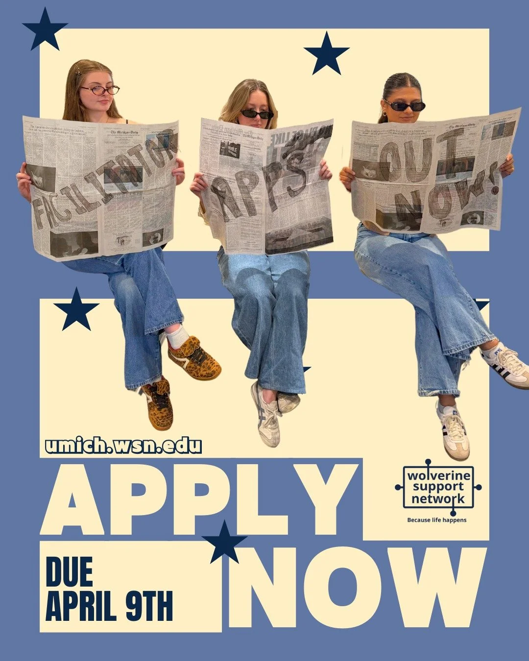 Happy Friday!! 👀

Still thinking about applying to be a WSN Peer Facilitator?
Take 20 minutes this weekend and send it in.

Applications close April 9th ⏰
We can&rsquo;t wait to meet the next group of facilitators 💙

Apply at umich.wsn.com/join. Li