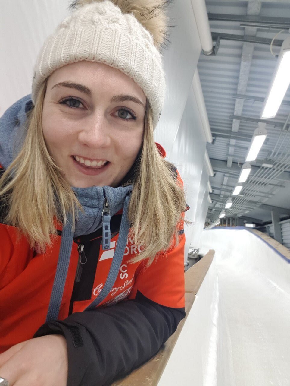 Lotholz snaps a selfie beside a bobsled track.