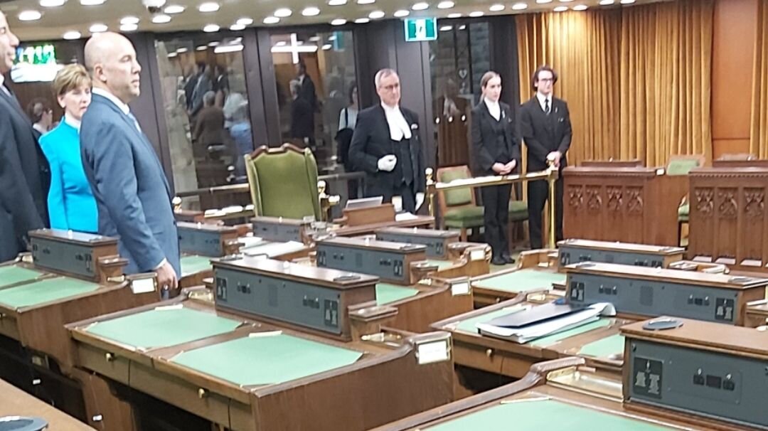 Another angle of the singing of Canada's national anthem in Parliament.