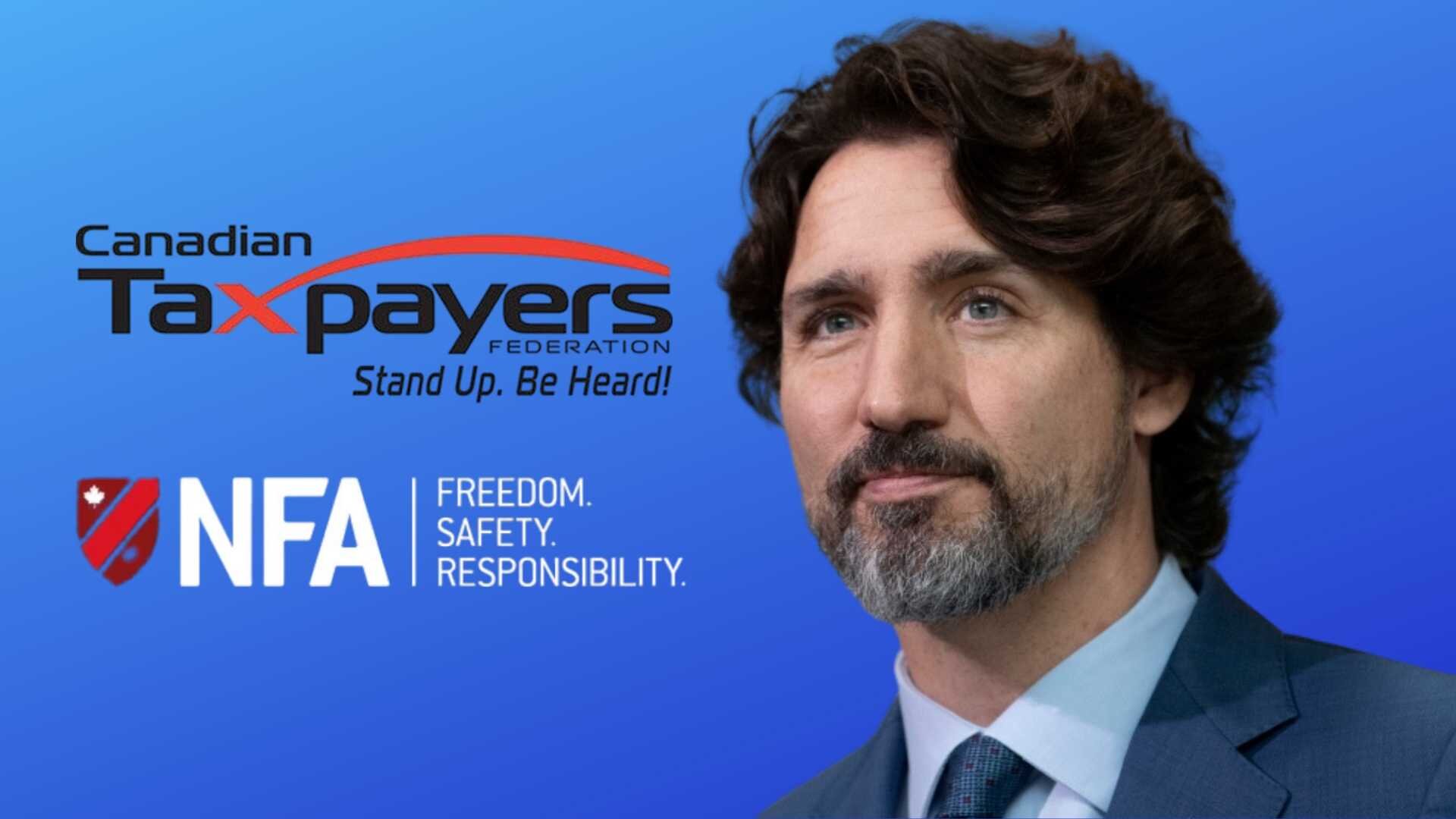 Trudeau pictured with the logos of the CTF and NFA.
