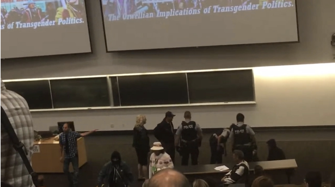 Police were called to stop a disruption created by Antifa and other protesters at Smith’s talk at the University of British Columbia last year.