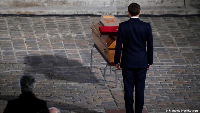 President Macron at memorial for the French school teacher Samuel Paty.