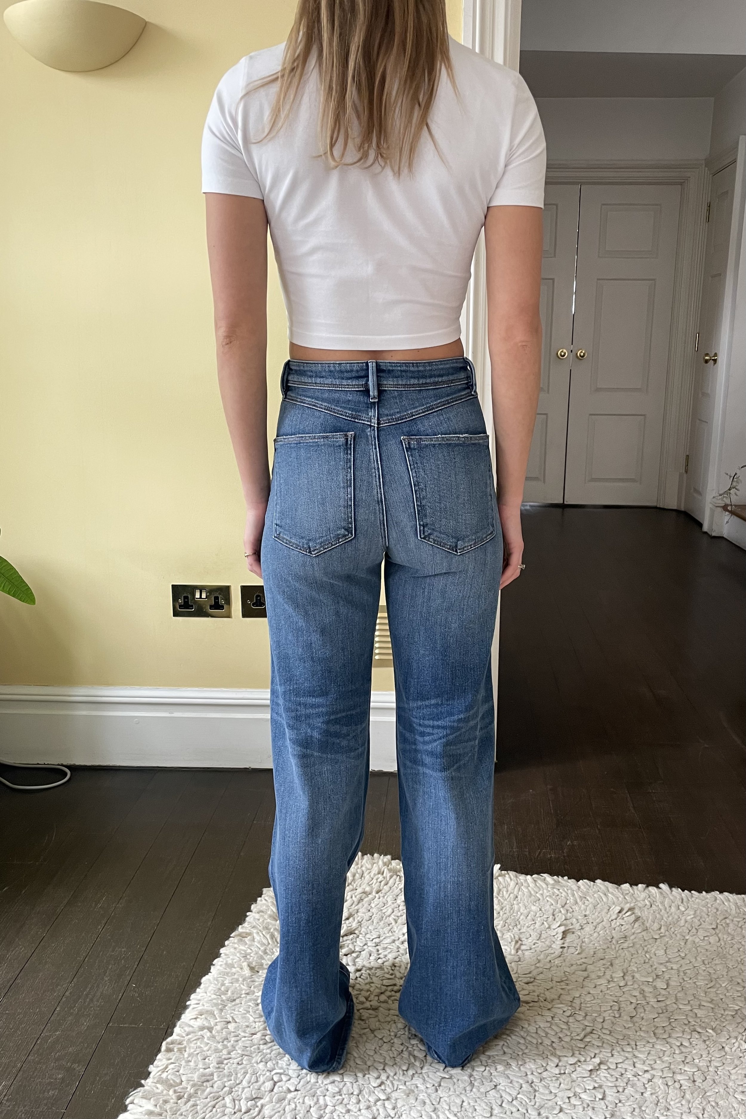 (above) high rise fitted wide leg