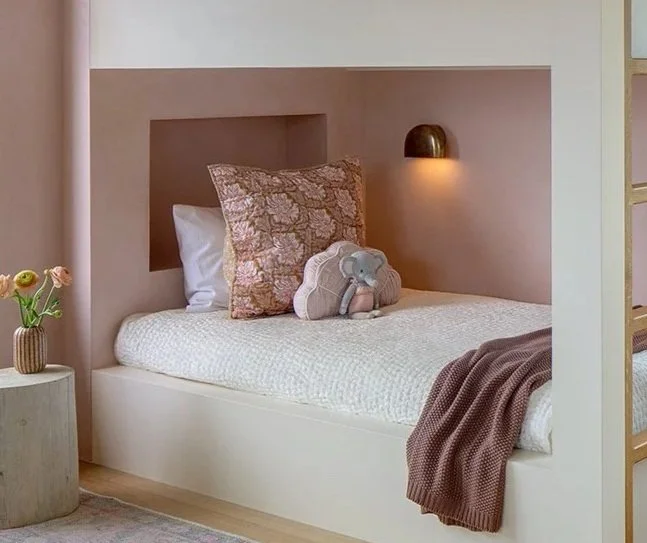 pink plastered kids bedroom