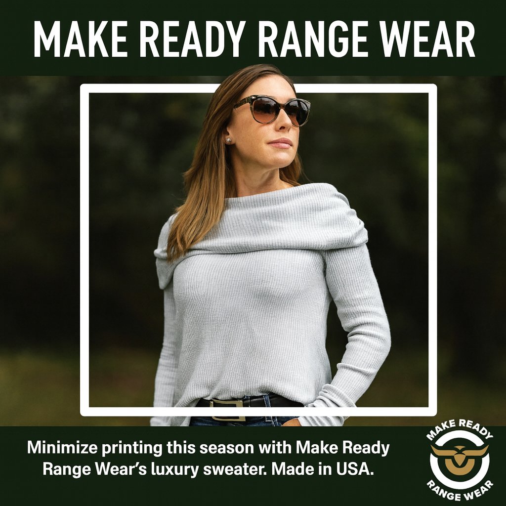 Make Ready Range Wear - makereadyrangewear.com ⁠
Minimize printing this season with Make Ready Range Wear's luxury sweater. Made in the USA.⁠