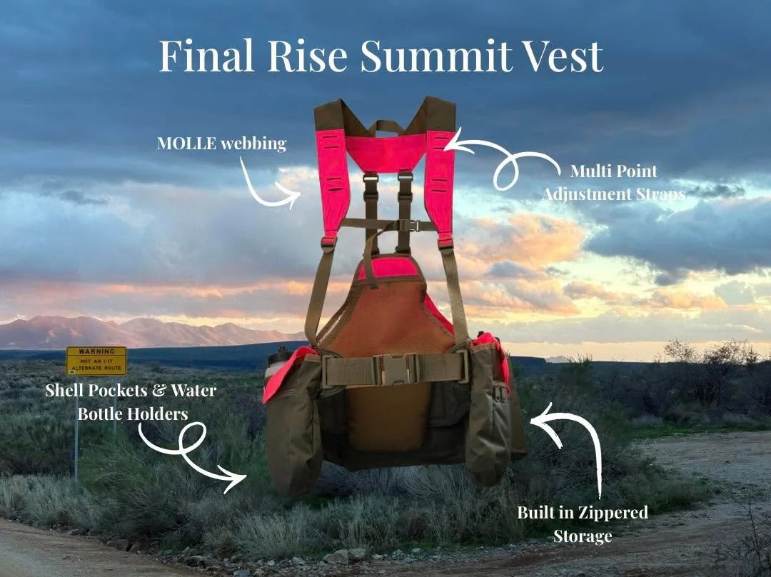 Your gear should work for you, not against you. 👸🏼 

The Final Rise Summit System is redefining what an upland vest can be. At just 2.8 lbs, it's over 1.5 lbs lighter than many traditional strap vests while still delivering the comfort, durability,