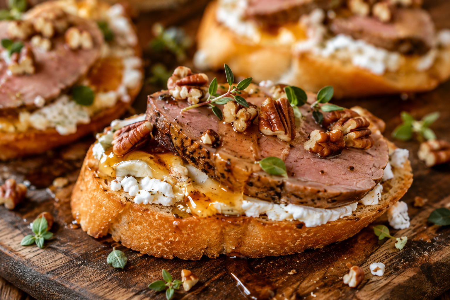 Chukar Crostini with Goat Cheese &amp; Hot Honey