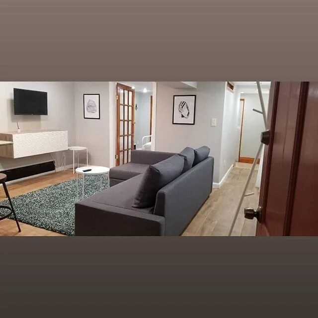 #projectflatlandsbasement #Projectflatlandsairbnb is COMPLETE.  Completely overhauled this dark and dreary &quot;garden&quot; apartment. -Installed wood-look tile flooring for durability
-New in-wall heating units
-Removed popcorn from the ceiling
-I