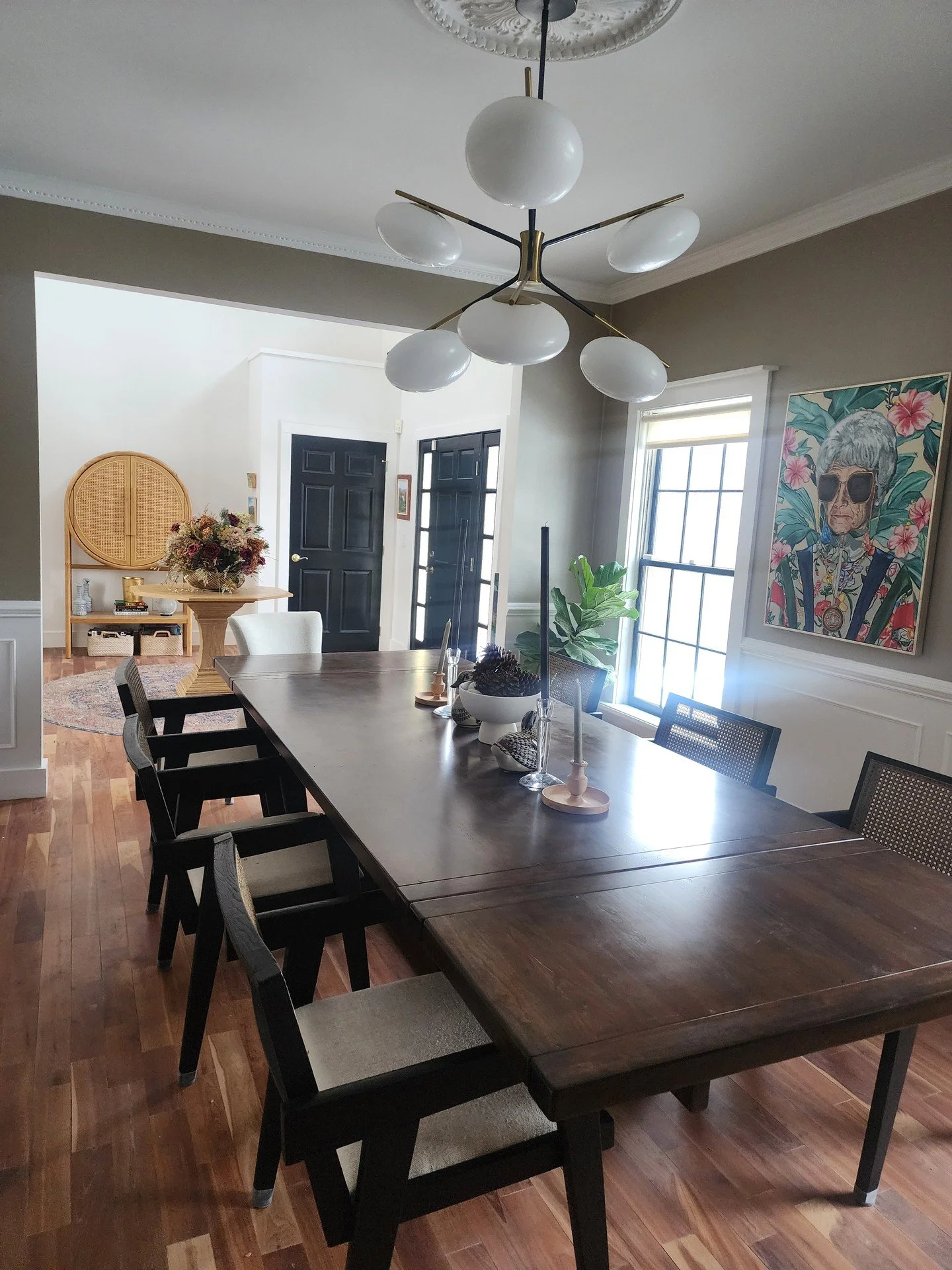 3 things that make a dining room feel expensive (that have nothing to do with budget)

Slide 1: The right chandelier height. Most are hung too high. Drop it lower than you think...the rule is bottom of fixture 30-34" above the table.

Slide 2: W