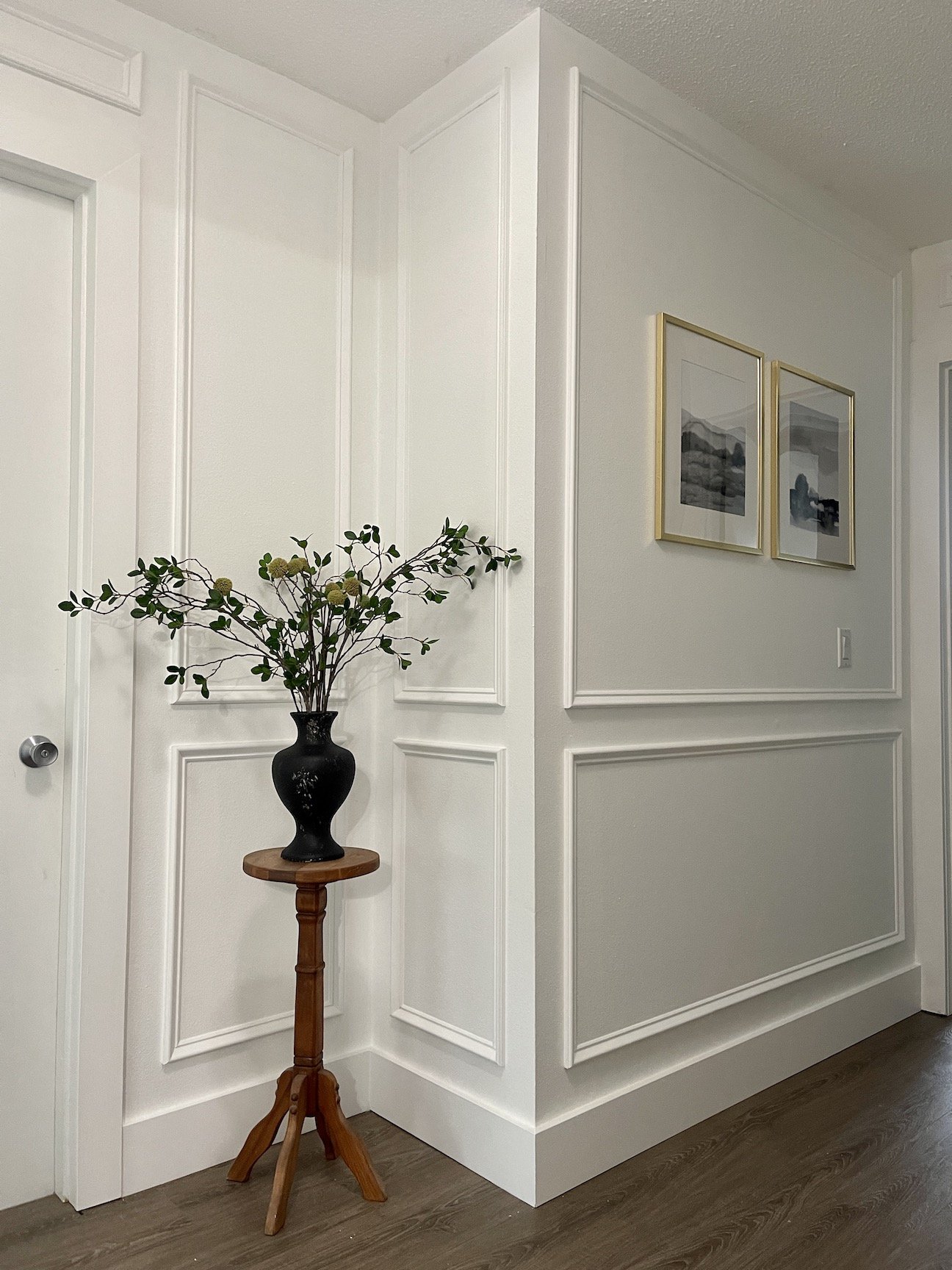 front door hallways picture frame moulding--may be a great way to add  texture to that area without adding bulk or clutter