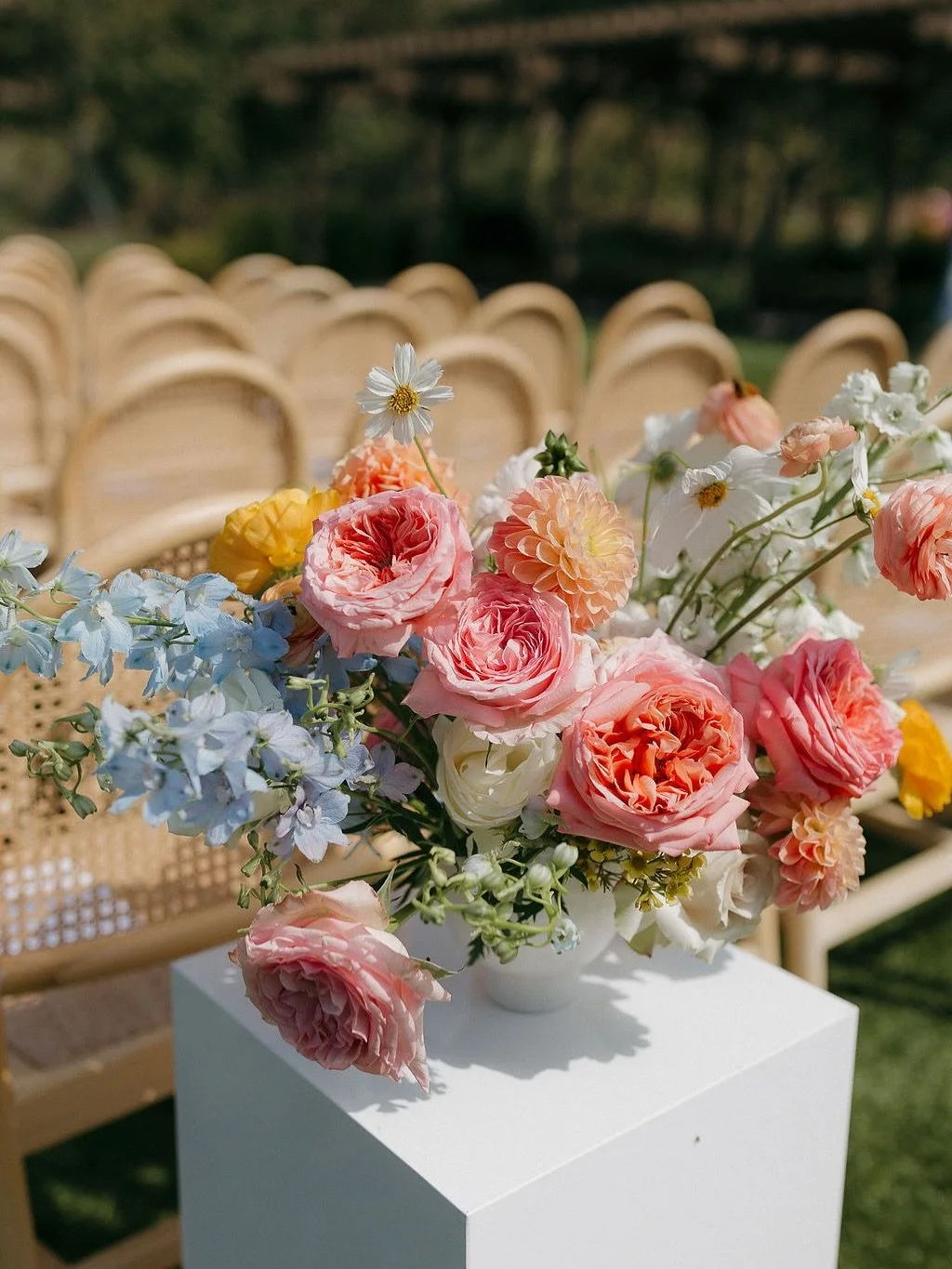 A peek into Natalie &amp; Gabe&rsquo;s colorful, joyful wedding day &mdash; a celebration filled with meaningful details, playful design moments, and the dreamiest garden-style florals.

From the ceremony blooms to the pastel seating chart, custom si