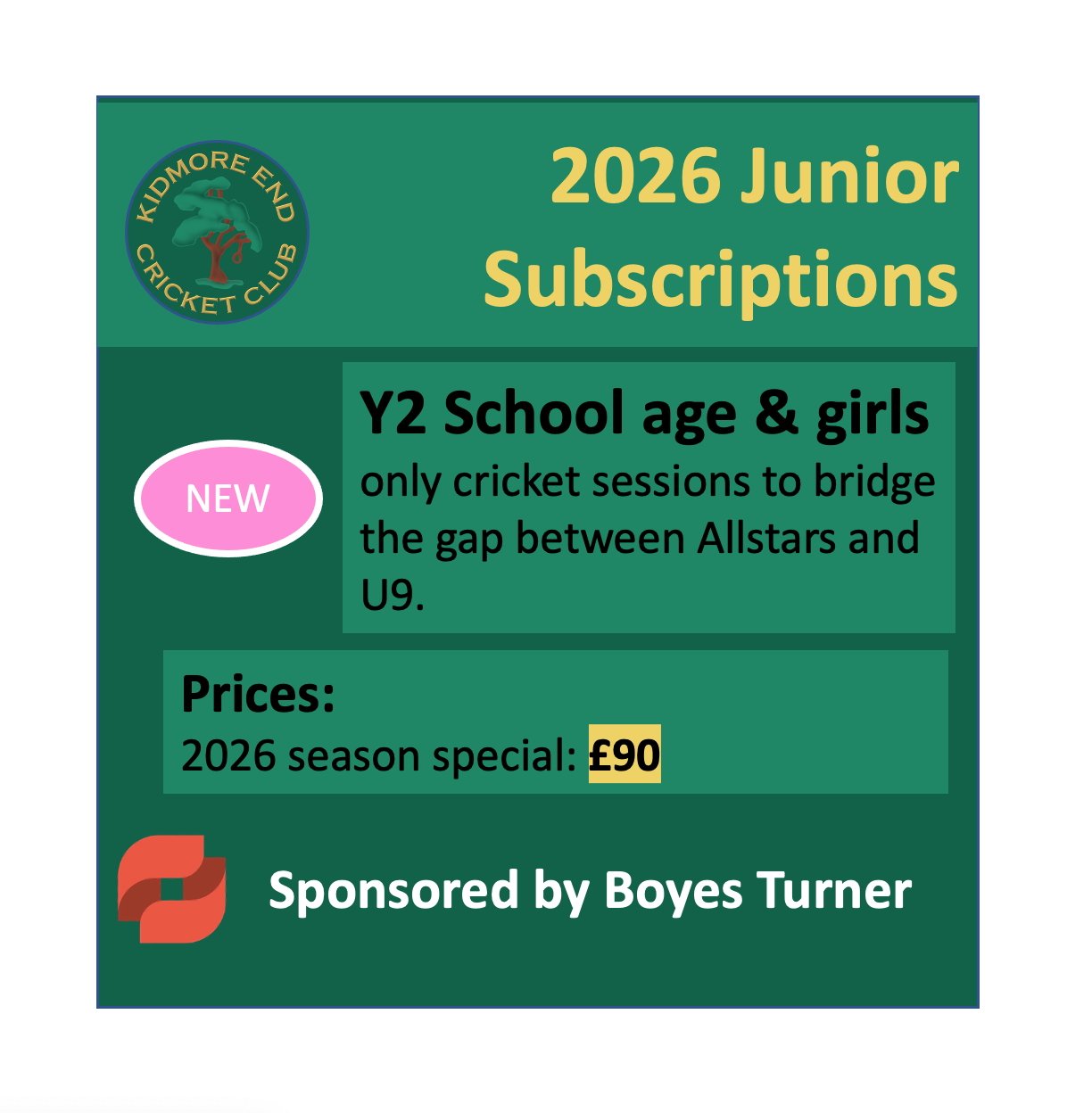 NEW 2026 - Y2 & girls only Junior Membership