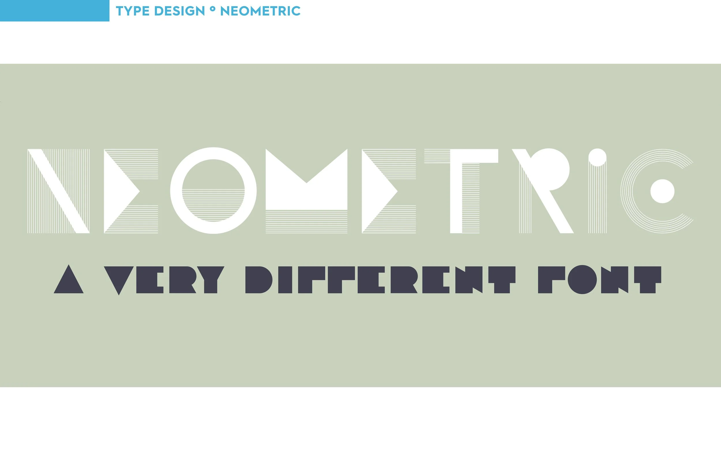 Design showing the words 'Typography' with geometric and patterned letter styles and the phrase 'A very different font' below, set against a light green background.