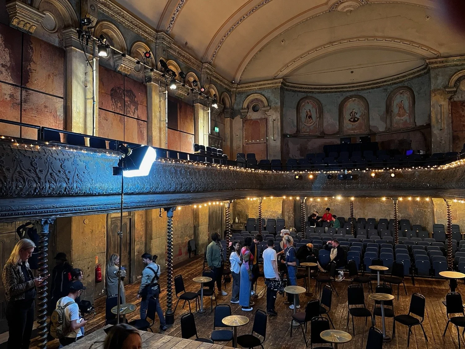 Crew on location, Wilton's Music Hall.