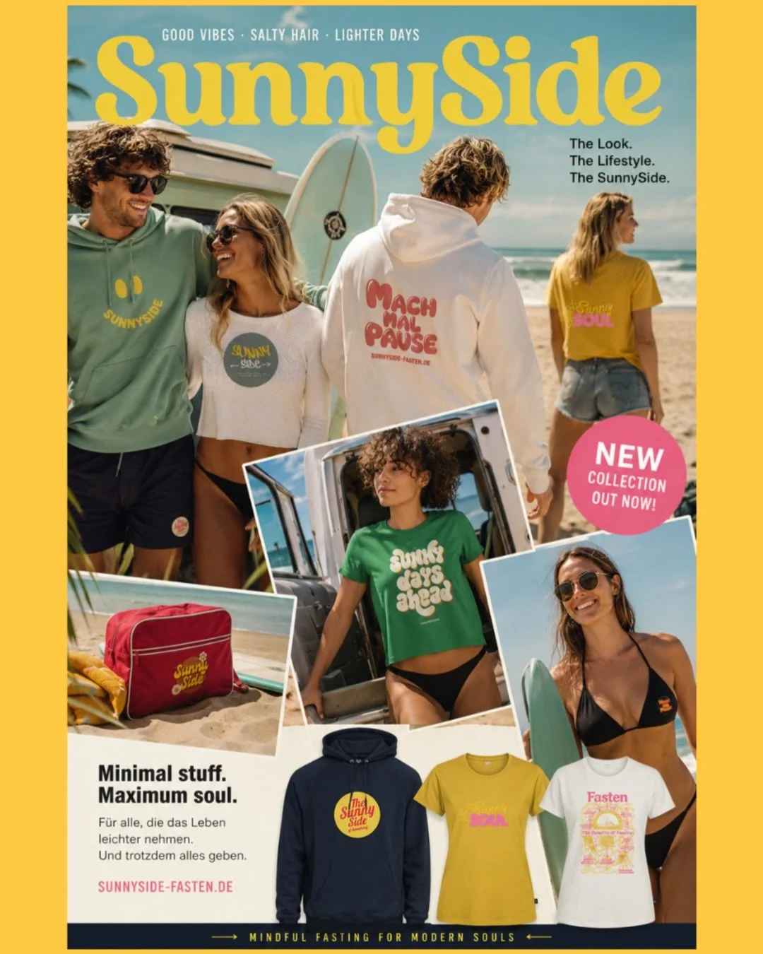 ☀️ Nicht einfach Merch. Ein St&uuml;ck SunnySide.

Ich h&auml;tte nie gedacht, dass mir das so viel Freude macht. 🧡

Jedes einzelne Design entsteht bei mir am K&uuml;chentisch, auf Reisen im Unimog, nach einem Retreat oder irgendwo am Strand. Immer 