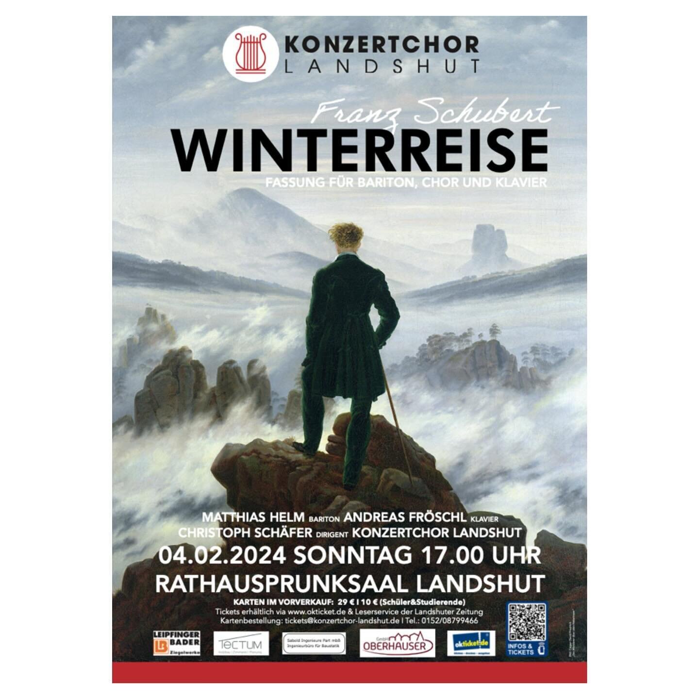 KONZERTTIPP f&uuml;r das Wochenende:
Franz Schuberts&rsquo; WINTERREISE in der wunderbaren Bearbeitung f&uuml;r Bariton, Chor und Klavier von @gregor.meyer.7 am Sonntag im Rathausprunksaal Landshut. 

Mitwirkende:
Matthias Helm - Bariton
@andreasfroe