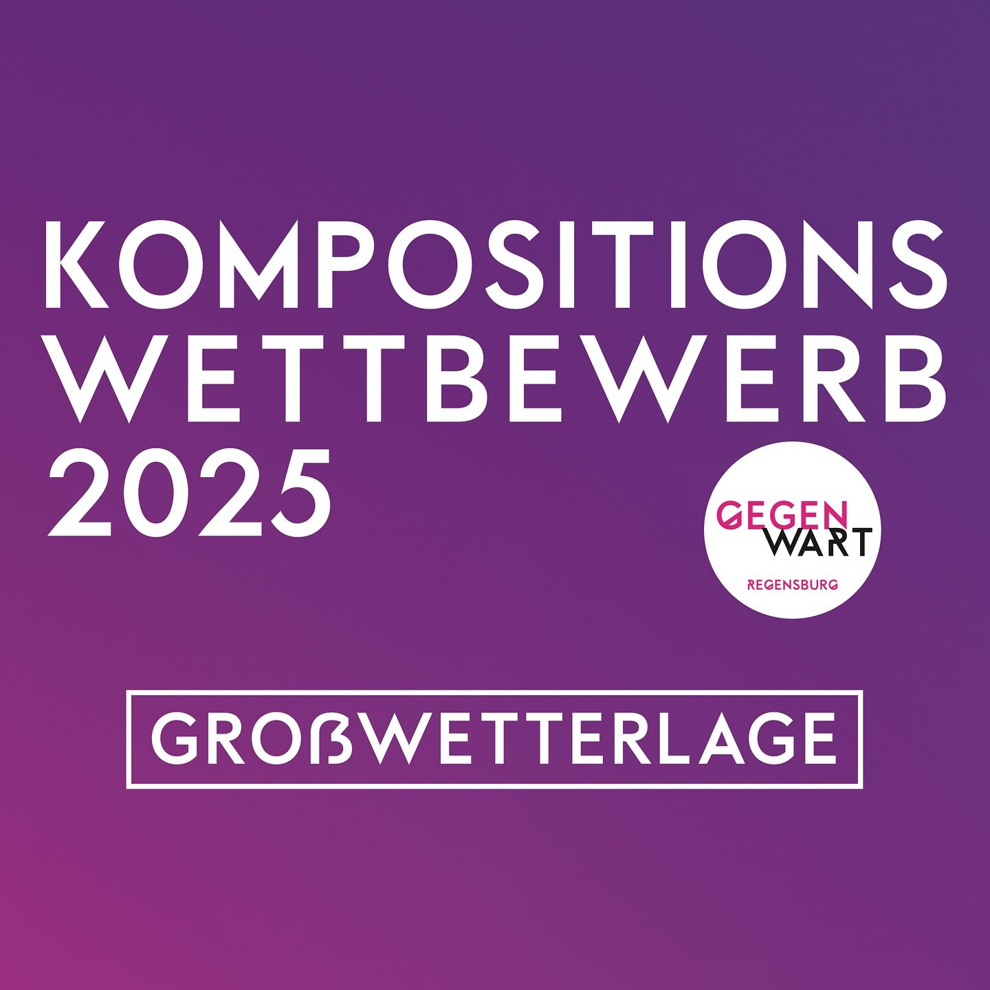 Die neue Ausschreibung zum mittlerweile 8. Regensburger Kompositionswettbewerb ist ver&ouml;ffentlicht! 2025 dreht sich alles um das kulturelle Jahresthema &bdquo;GROẞWETTERLAGE&ldquo;.
Gesucht werden Arrangements oder Neukompositionen f&uuml;r @stim