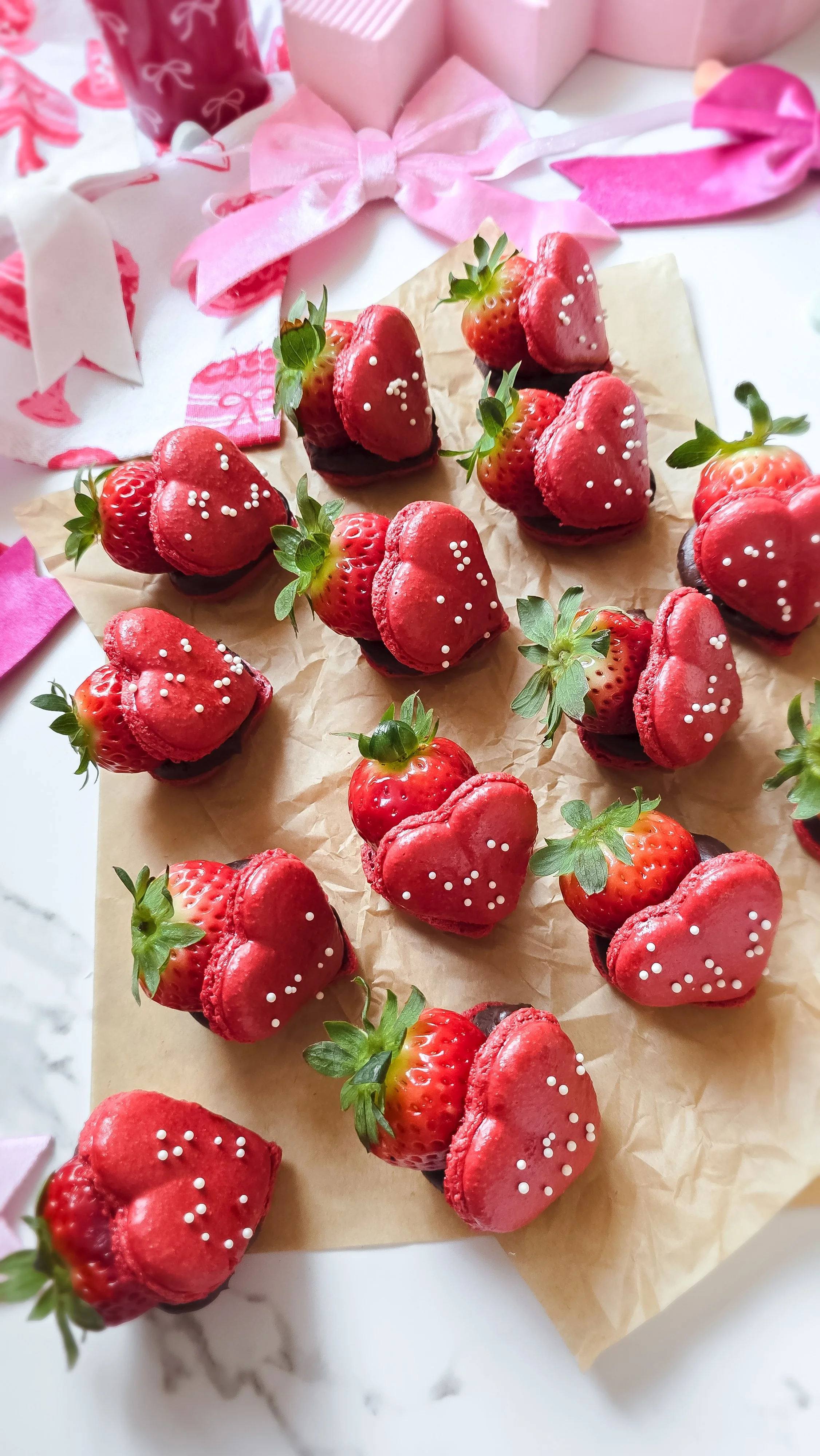 Chocolate &amp; Strawberry Stuffed Macarons: A Luxurious Heart-Shaped Treat