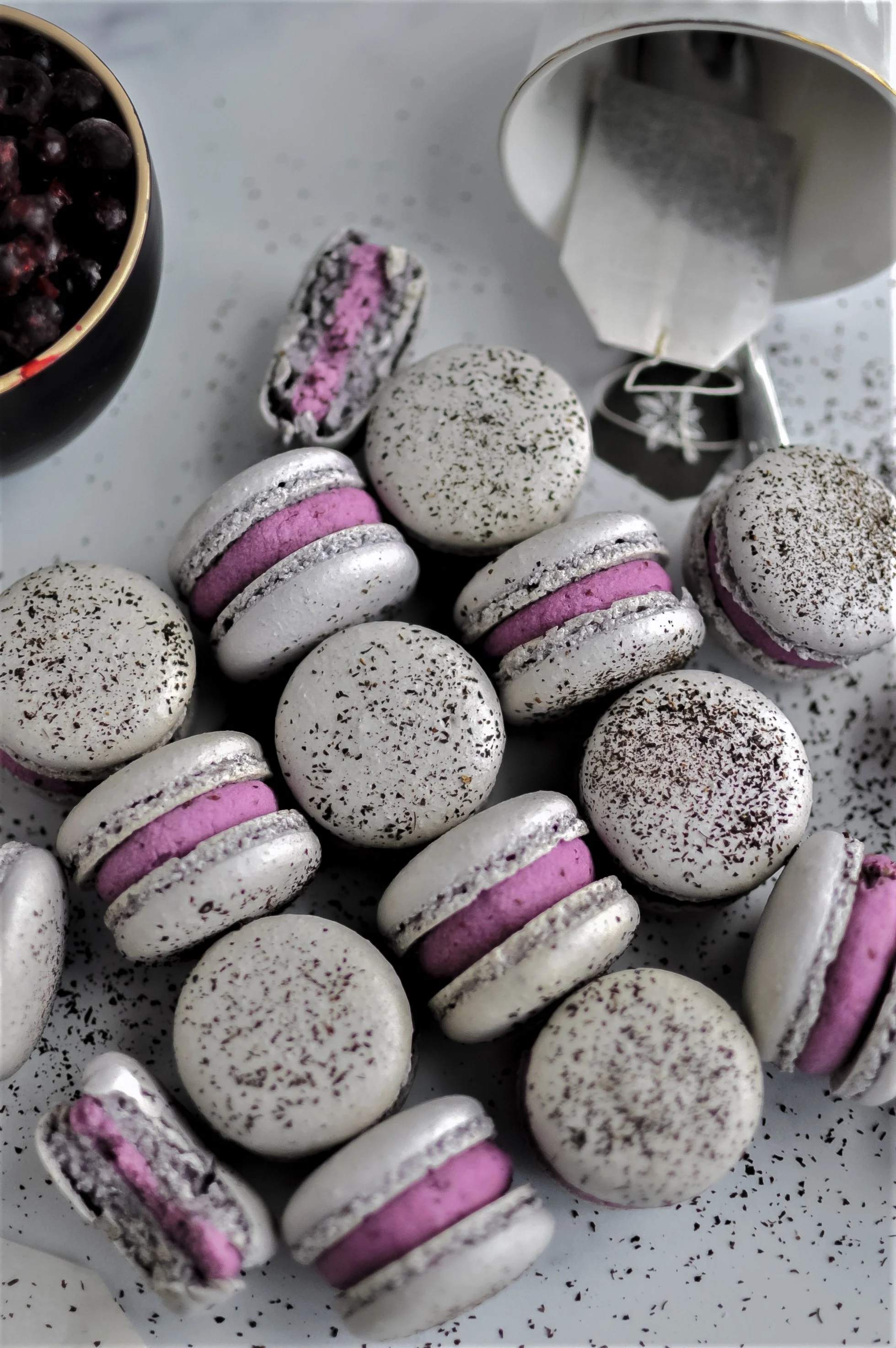 Black Currant London Fog Macarons: Elegant French Delights with Earl Grey and Black Currant