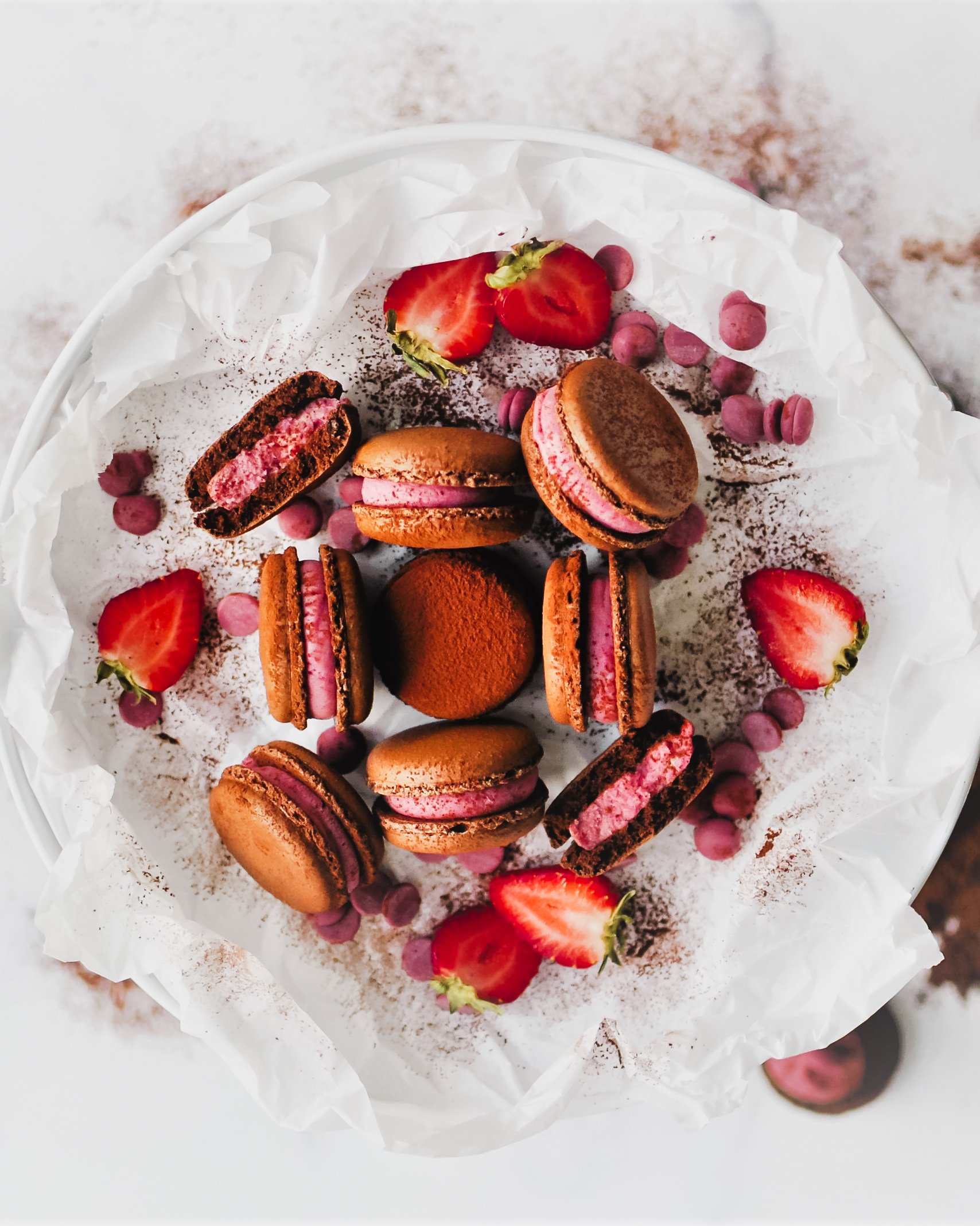 Chocolate Strawberry Macarons: Decadent French Treats with Ruby Chocolate Ganache