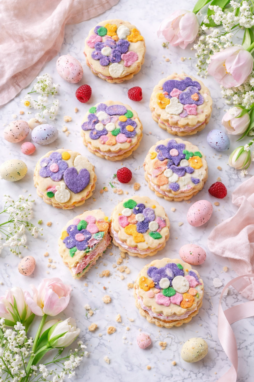 Printed Design Cheesecake-Filled Cookie Sandwiches 